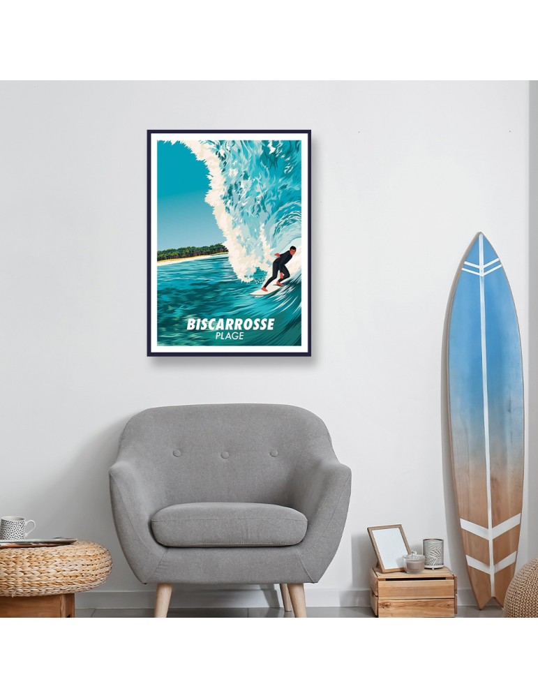 Biscarrosse Plage Surfer – Poster affiche – image encadrée