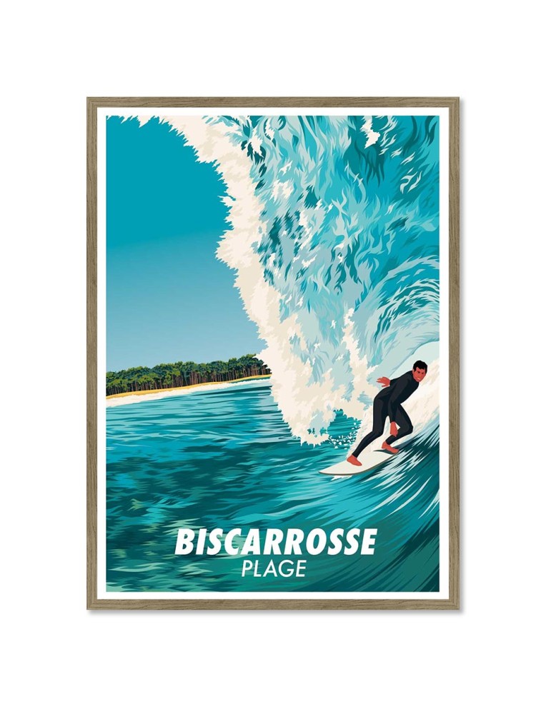 Biscarrosse Plage Surfer – Poster affiche – image encadrée