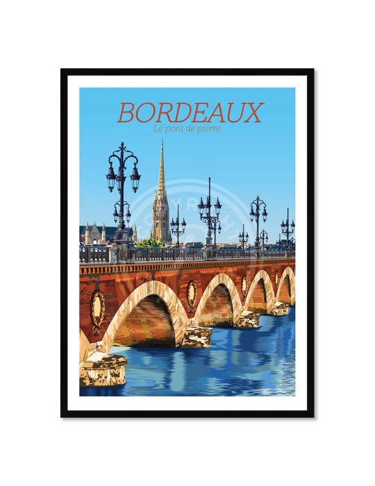 Bordeaux Pont de pierre – Poster affiche – image encadrée