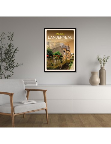 Landerneau Le Pont de Rohan sur L'Elorn - Poster affiche – image encadrée 2