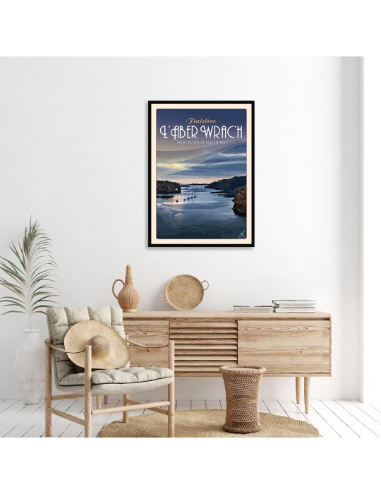 L'Aber Wrac'h - Point de vue de Beg-An-Toul "Nuit" - Poster affiche – image encadrée