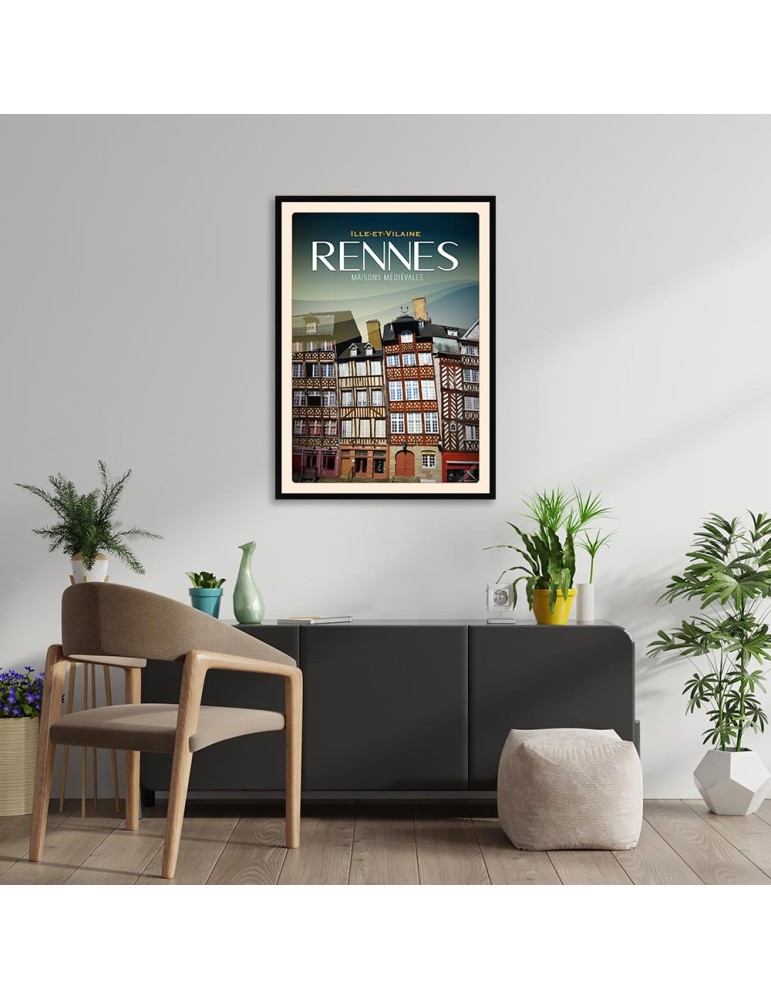 Rennes - Maisons Médiévales - Poster affiche – image encadrée