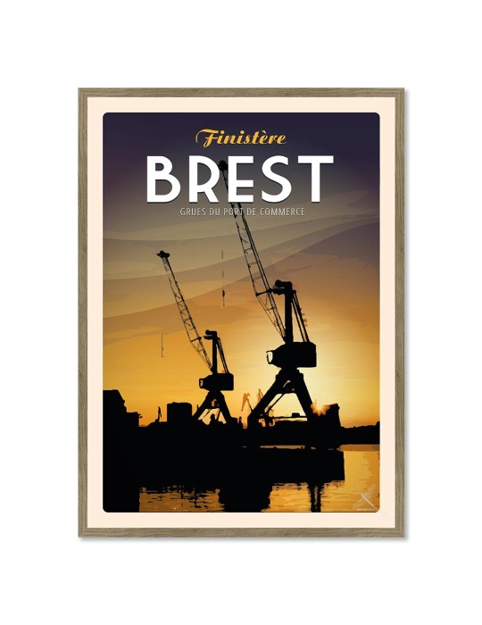 Brest - Grues du port de commerce - Poster affiche – image encadrée