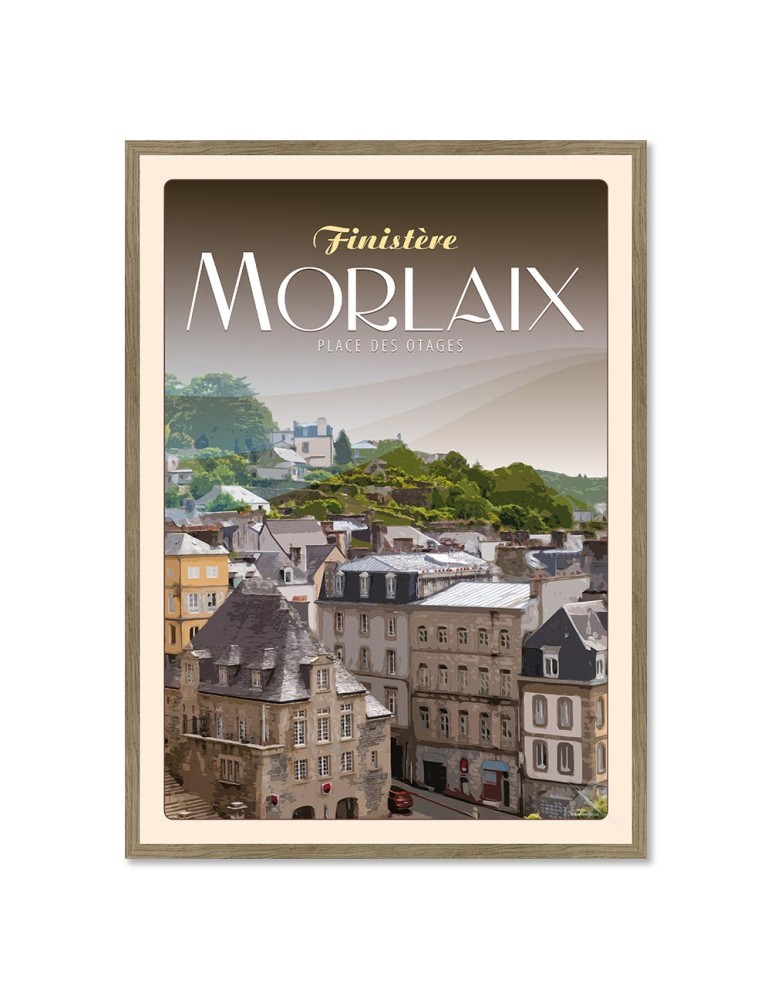 Morlaix Place des Otages - Poster affiche – image encadrée