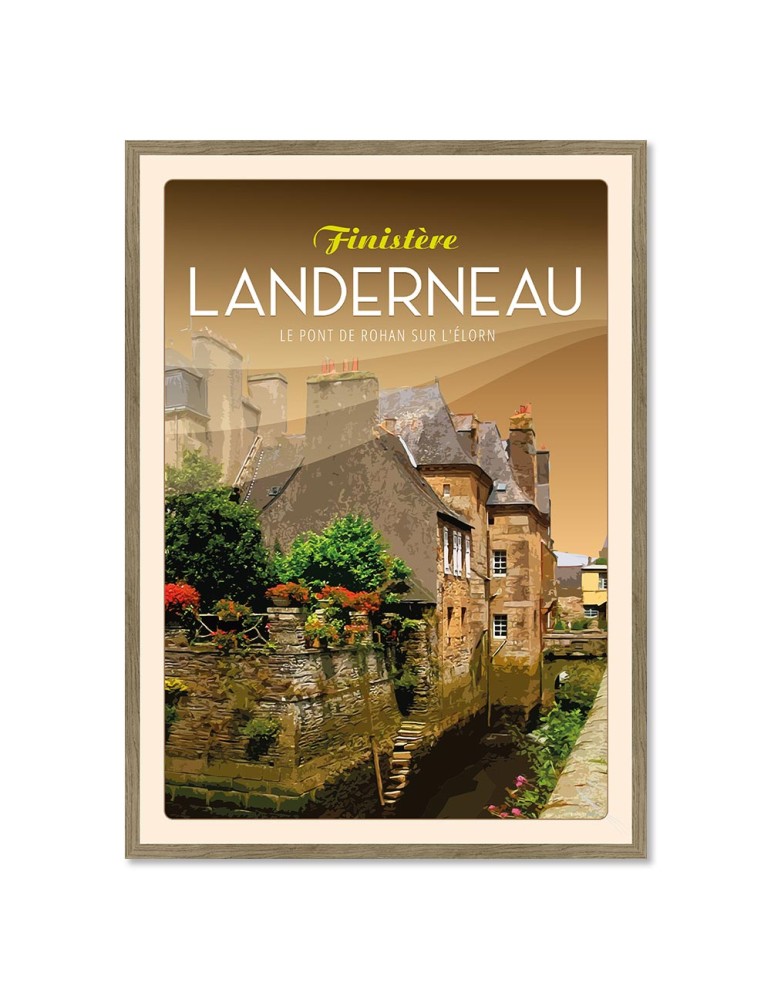 Landerneau Le Pont de Rohan sur L'Elorn - Poster affiche – image encadrée