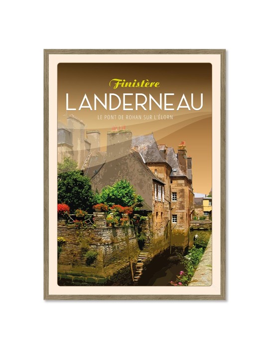 Landerneau Le Pont de Rohan sur L'Elorn - Poster affiche – image encadrée