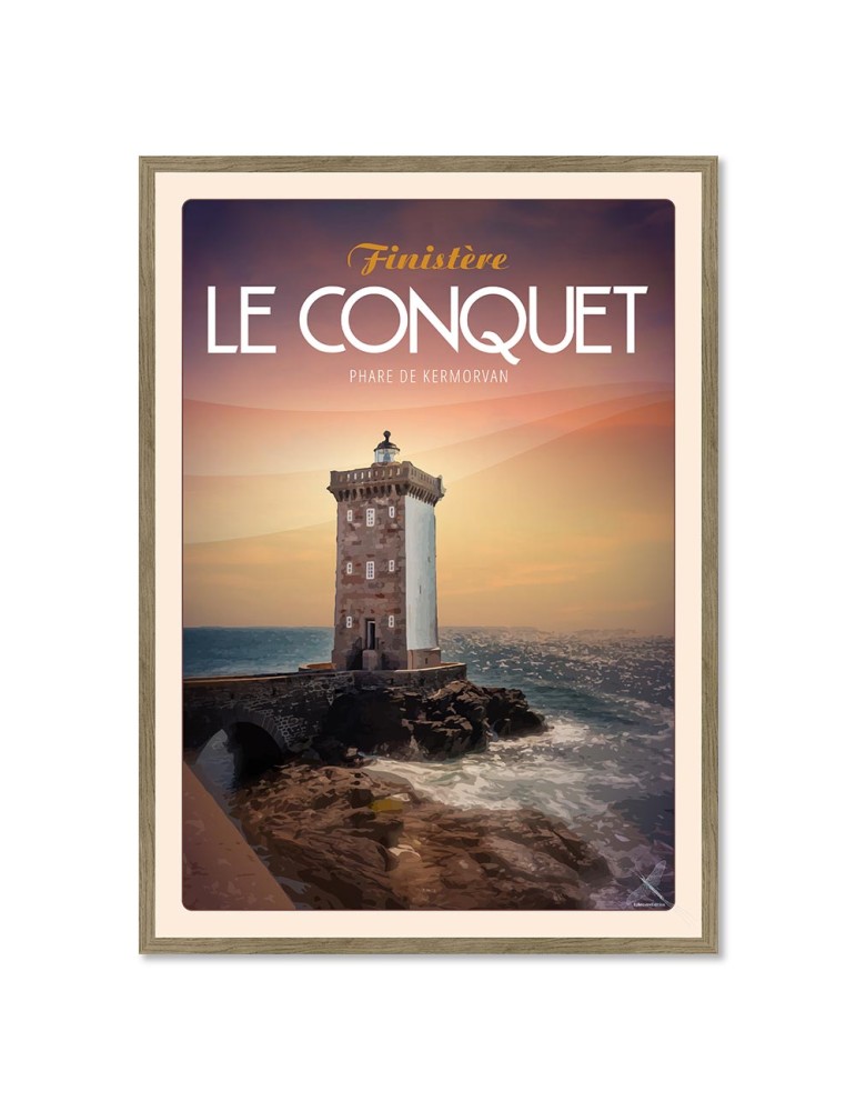 Le Conquet - Phare de Kermorvan "en soirée" - Poster affiche – image encadrée